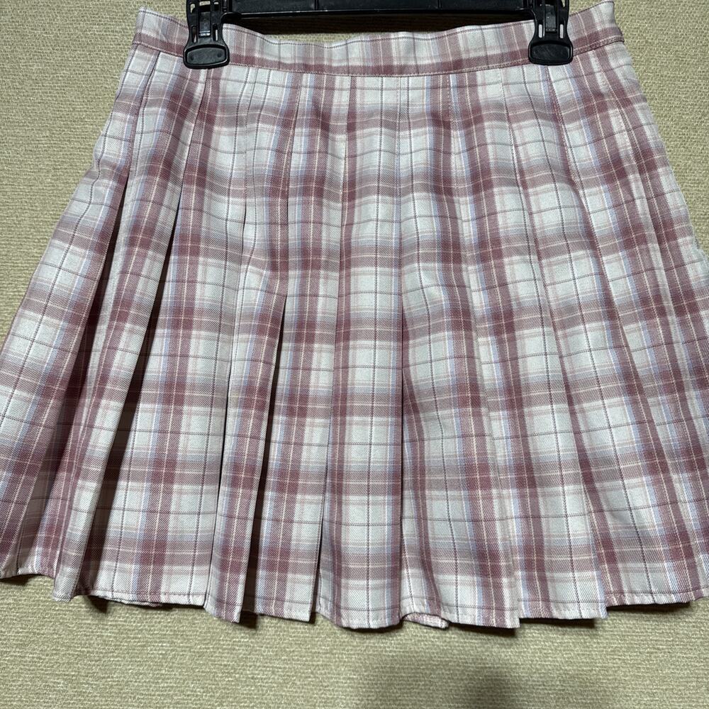 Romwe Plaid Mini Skirt Womens Pleated School Girl Uniform, Pink
